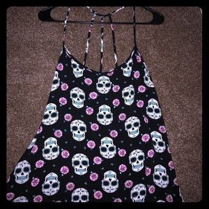 Trendy skull soft flowing tank